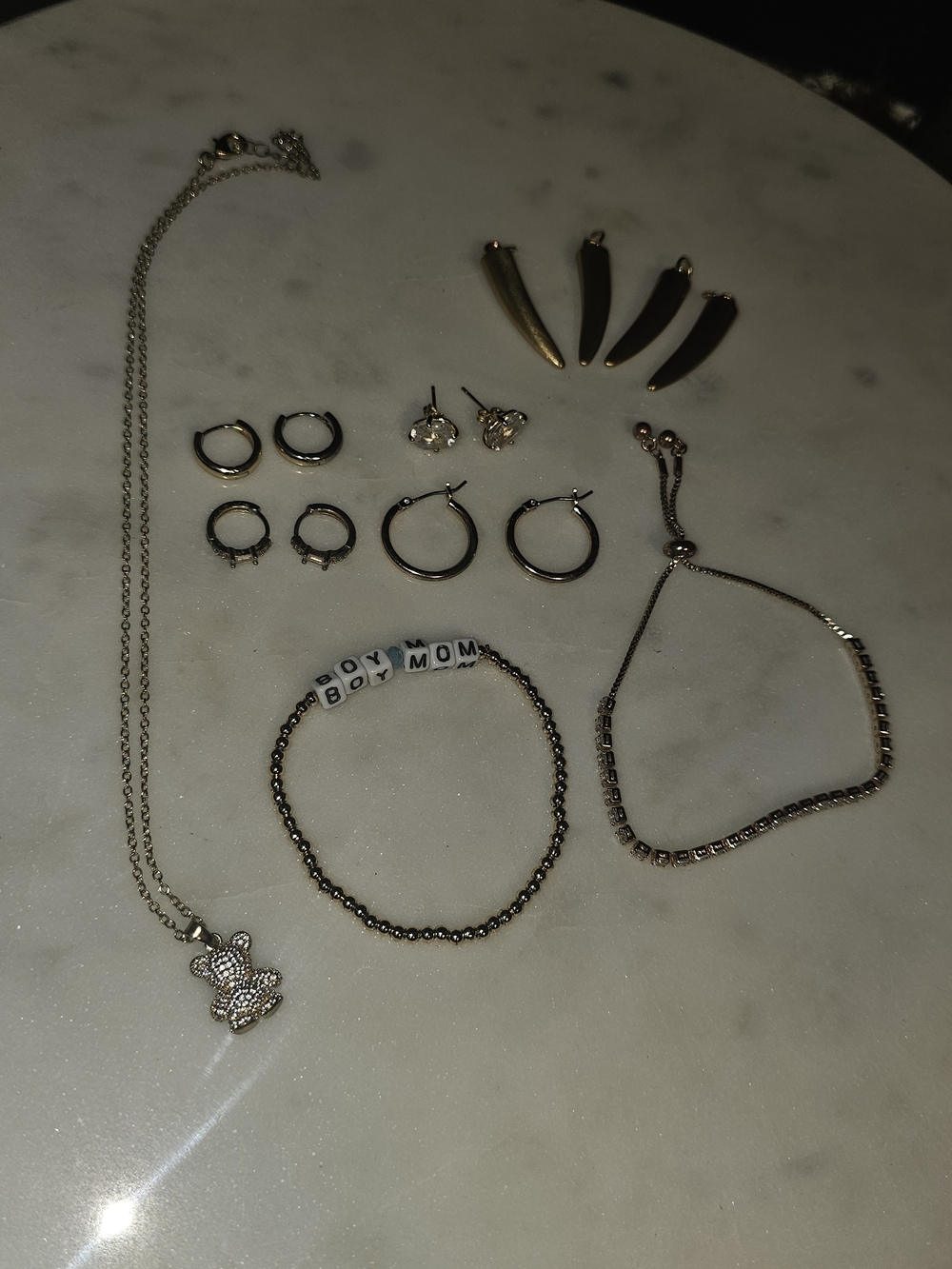 Gold-Tone Women’s Jewelry Set with Teddy Pendant and Beaded Bracelets